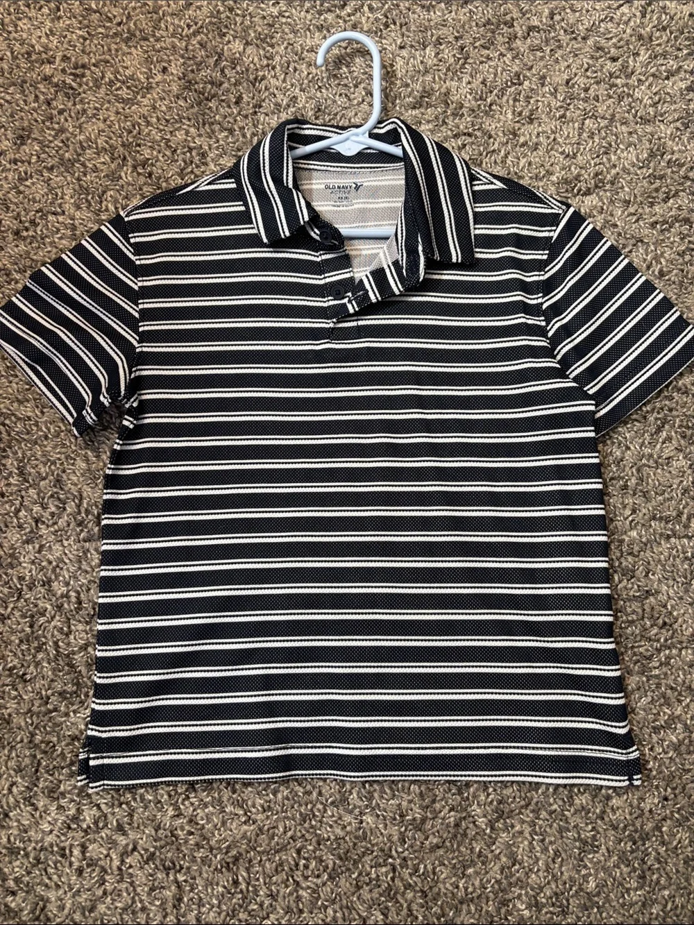 Old Navy Black & White Striped Polo Shirt